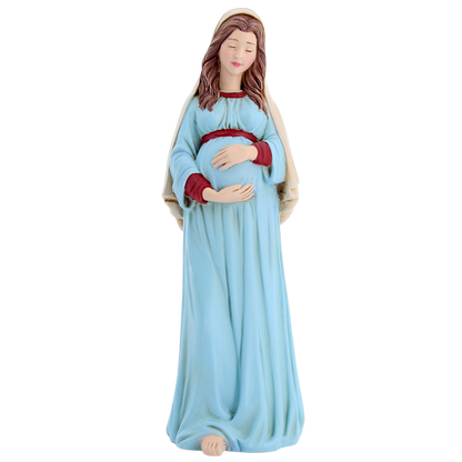 Statua Madonna gestante, in polvere di marmo colorata. Altezza 23 cm