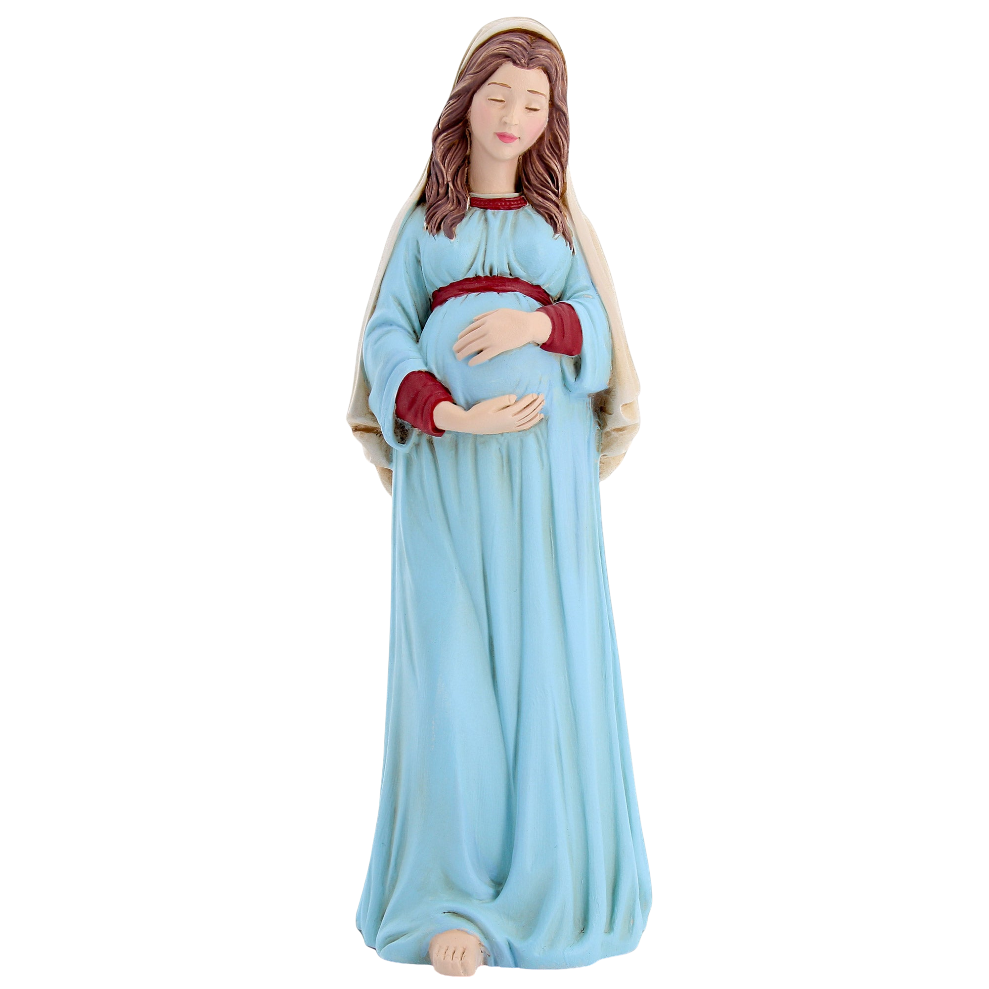 Statua Madonna gestante, in polvere di marmo colorata. Altezza 23 cm