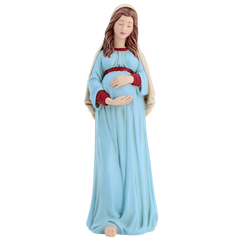 Statua Madonna gestante, in polvere di marmo colorata. Altezza 23 cm