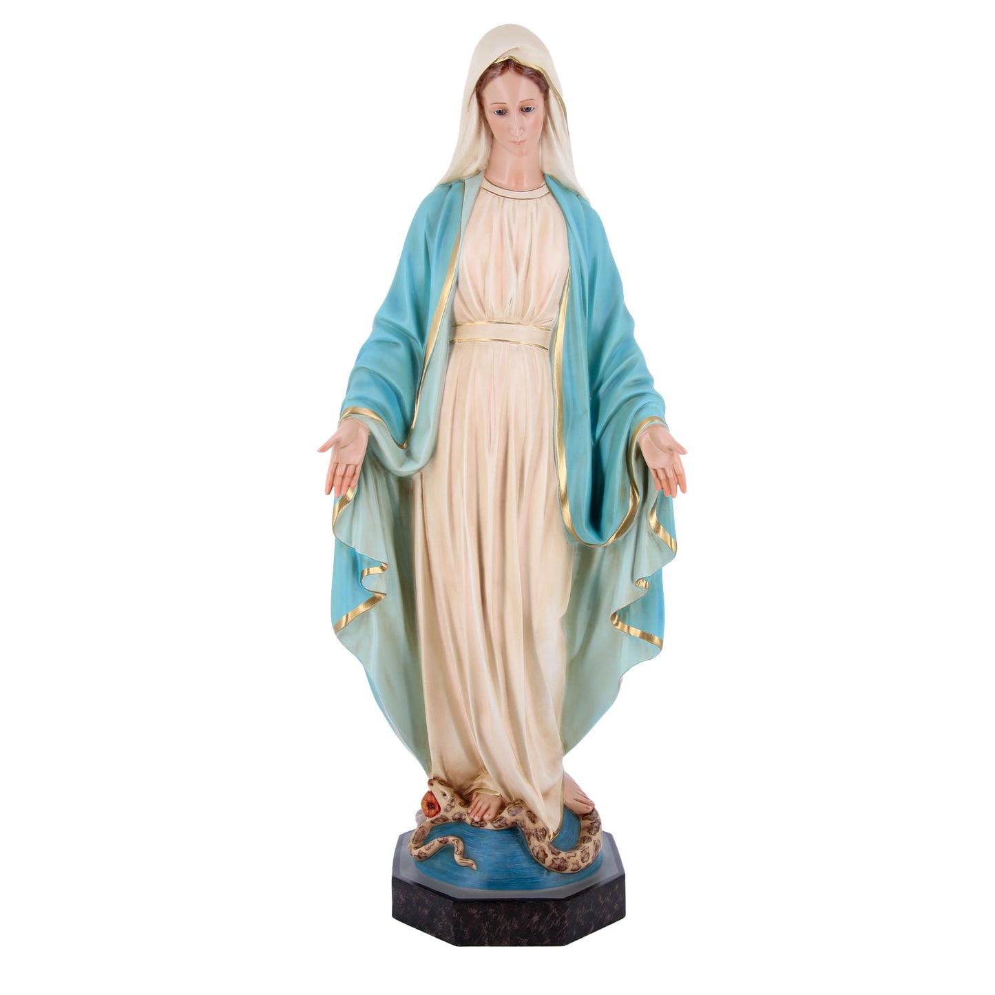 Statua Madonna Immacolata, in vetroresina e occhi in vetro. Altezza 107 cm