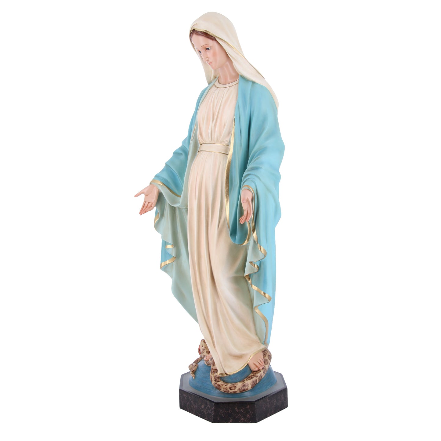 Statua Madonna Immacolata, in vetroresina e occhi in vetro. Altezza 107 cm
