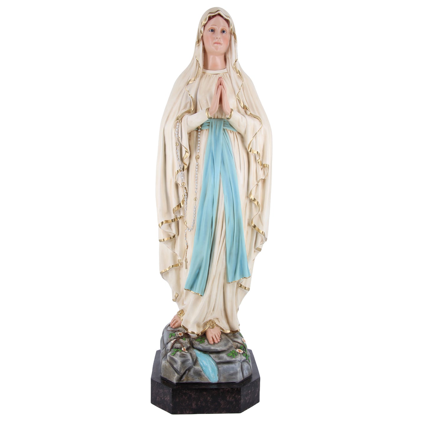 Statua Madonna di Lourdes, in vetroresina e occhi in vetro. Altezza 135 cm