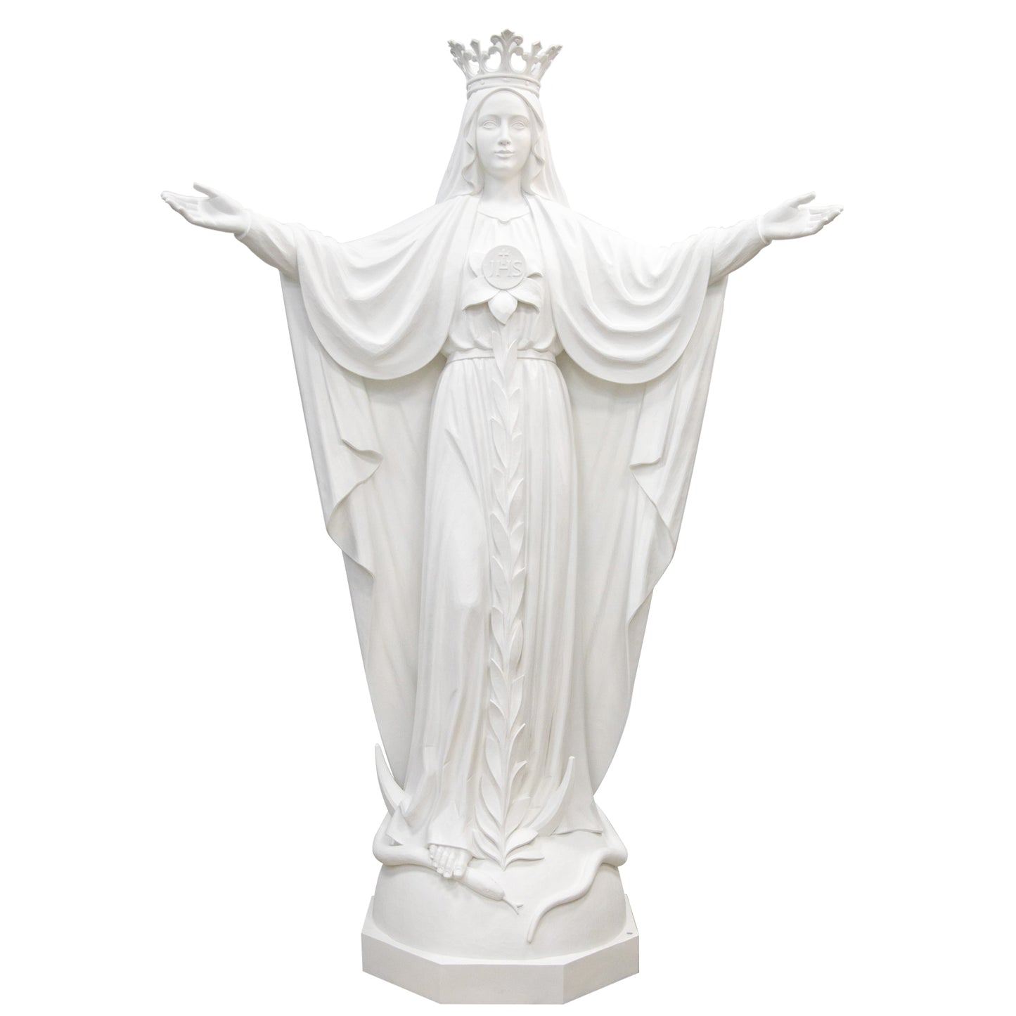 Statua Maria Mediatrice in vetroresina bianca. Altezza 160 cm