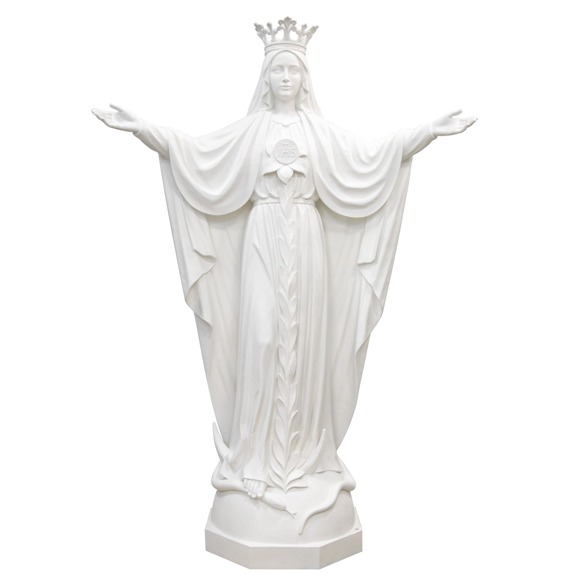 Statua Maria Mediatrice in vetroresina bianca. Altezza 160 cm