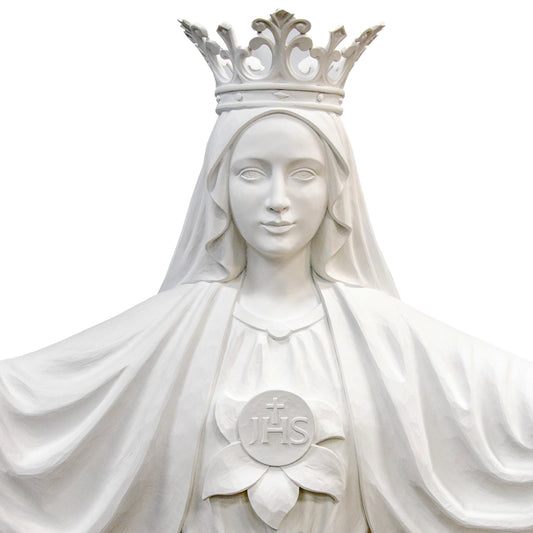 Statua Maria Mediatrice in vetroresina bianca. Altezza 160 cm