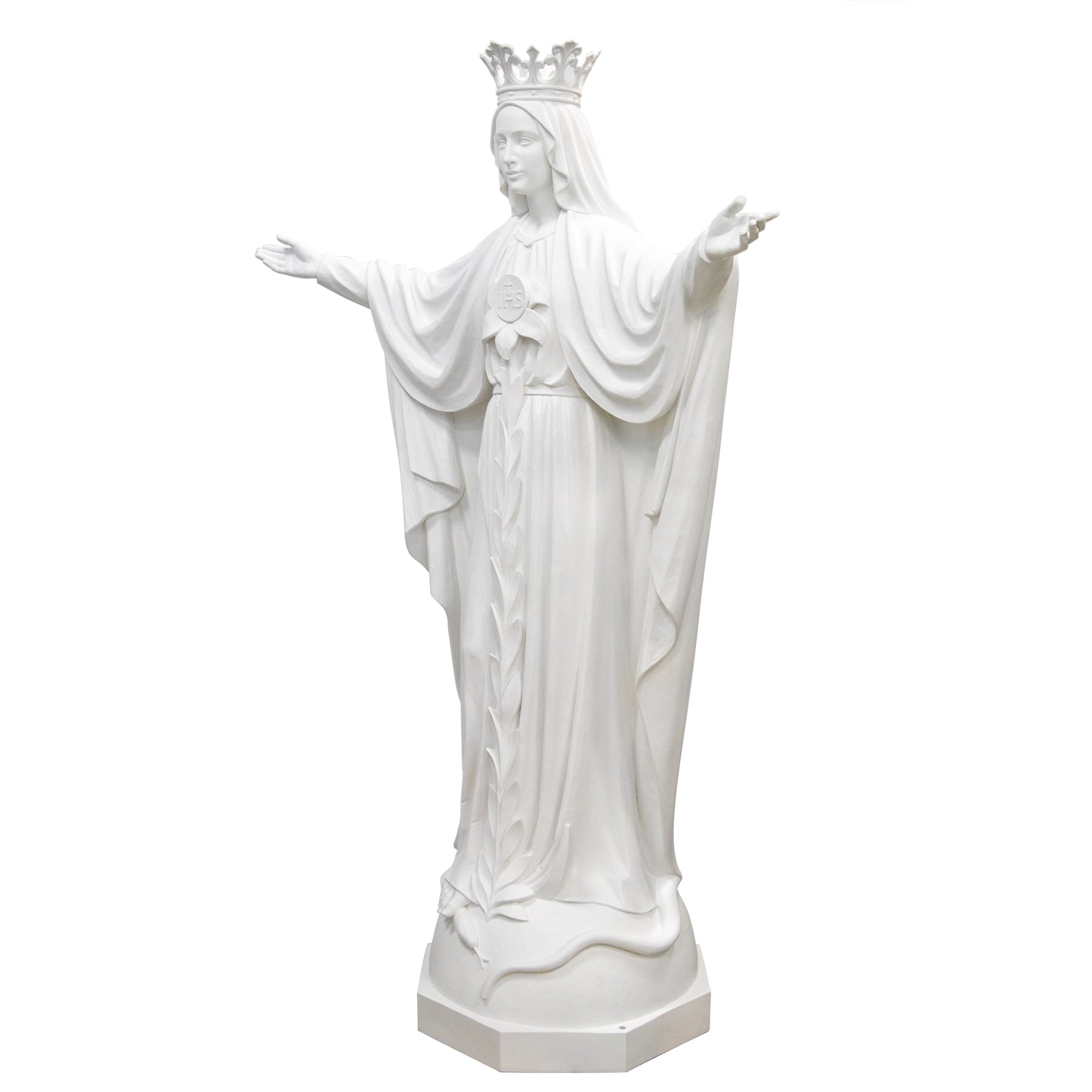 Statua Maria Mediatrice in vetroresina bianca. Altezza 160 cm