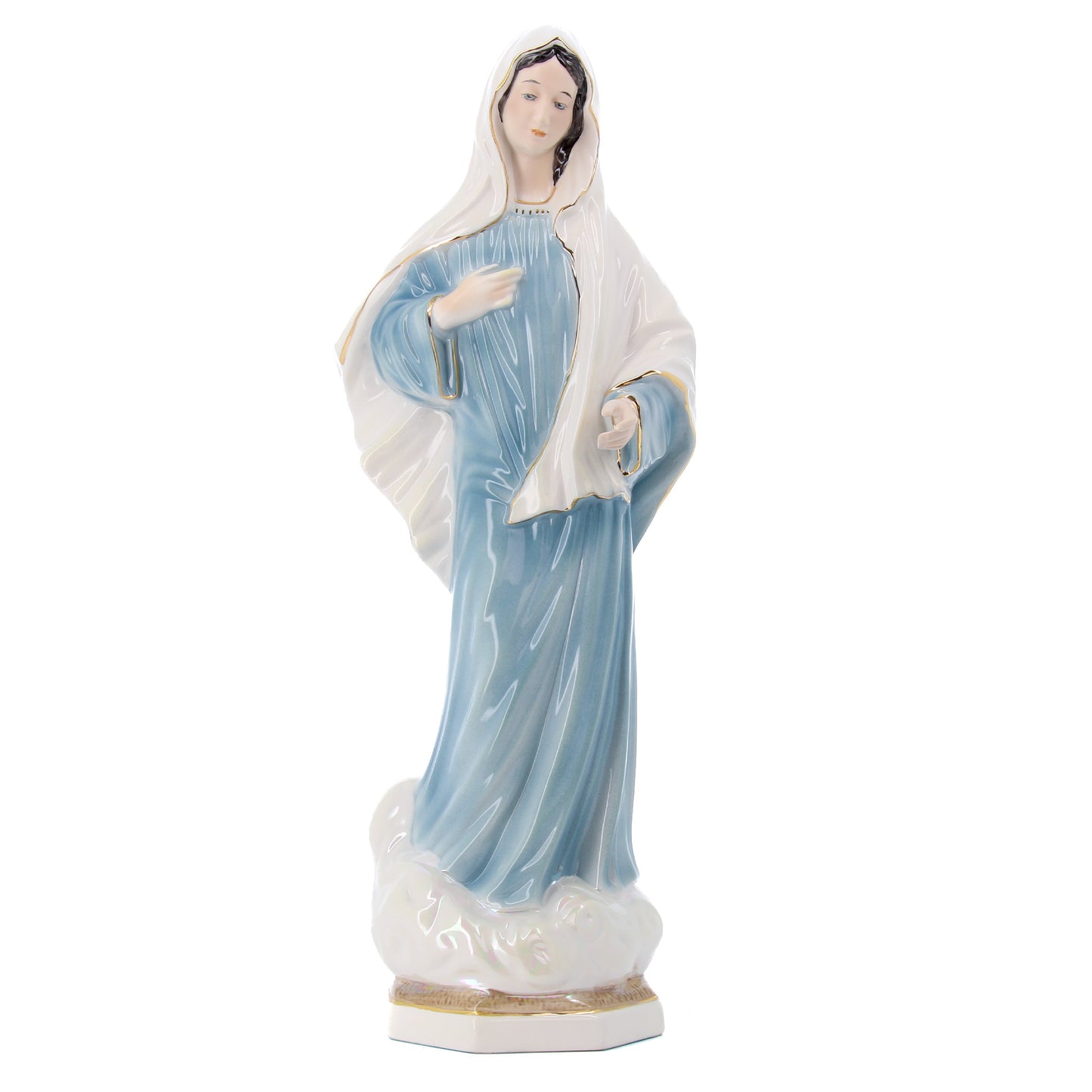 Statua Regina della pace in ceramica colorata dipinta a mano. Altezza 60 cm