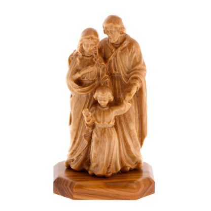 Statua Santa Famiglia, in legno d'olivo. Altezza 6,6 cm