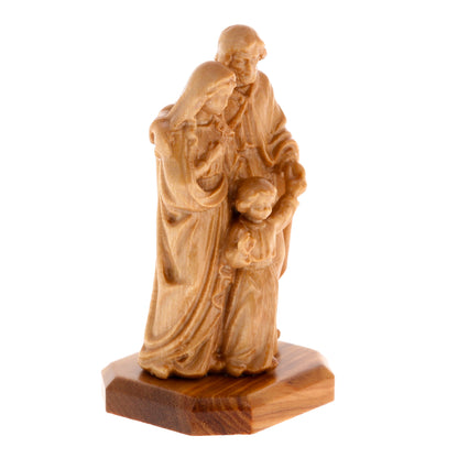 Statua Santa Famiglia, in legno d'olivo. Altezza 6,6 cm