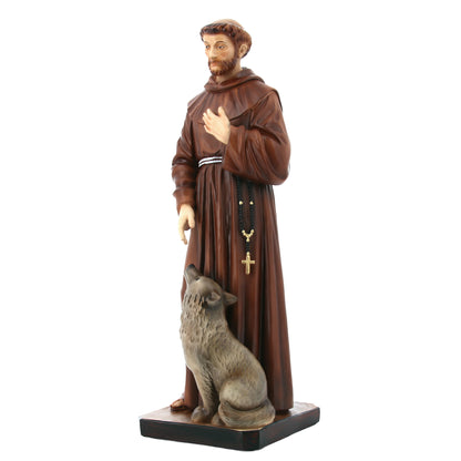 Statua San Francesco e il lupo in resina vuota 60 cm