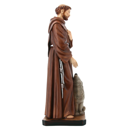 Statua San Francesco e il lupo in resina vuota 60 cm