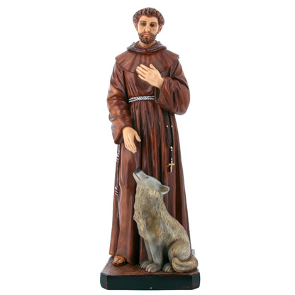 Statua San Francesco e il lupo in resina vuota 80 cm
