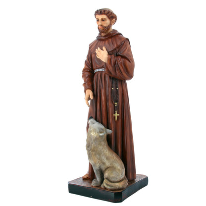 Statua San Francesco e il lupo in resina vuota 80 cm