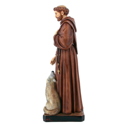 Statua San Francesco e il lupo in resina vuota 80 cm
