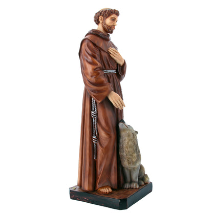 Statua San Francesco e il lupo in resina vuota 80 cm