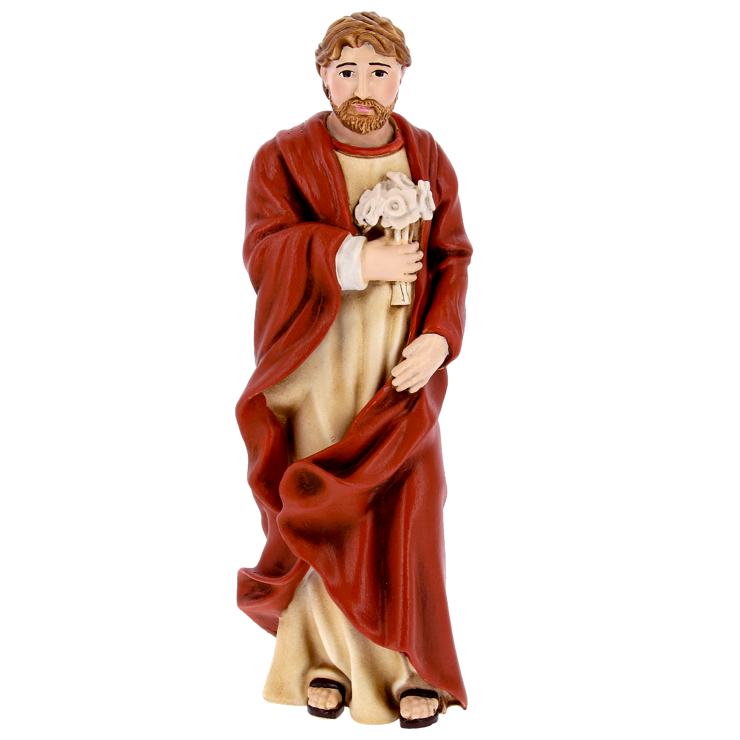 Statua San Giuseppe protettore della Famiglia, in polvere di marmo. Altezza 23 cm