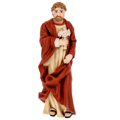 Statua San Giuseppe protettore della Famiglia, in polvere di marmo. Altezza 23 cm