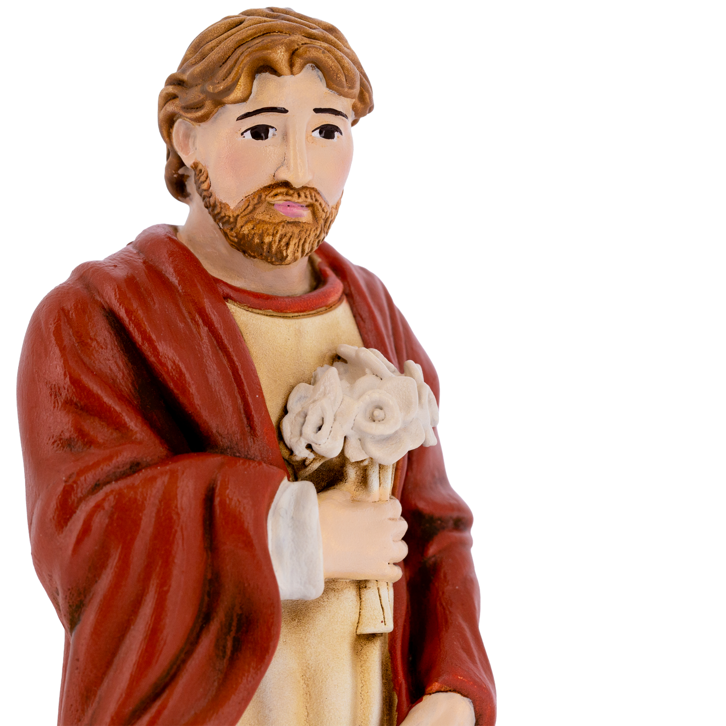 Statua San Giuseppe protettore della Famiglia, in polvere di marmo. Altezza 23 cm