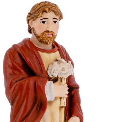 Statua San Giuseppe protettore della Famiglia, in polvere di marmo. Altezza 23 cm