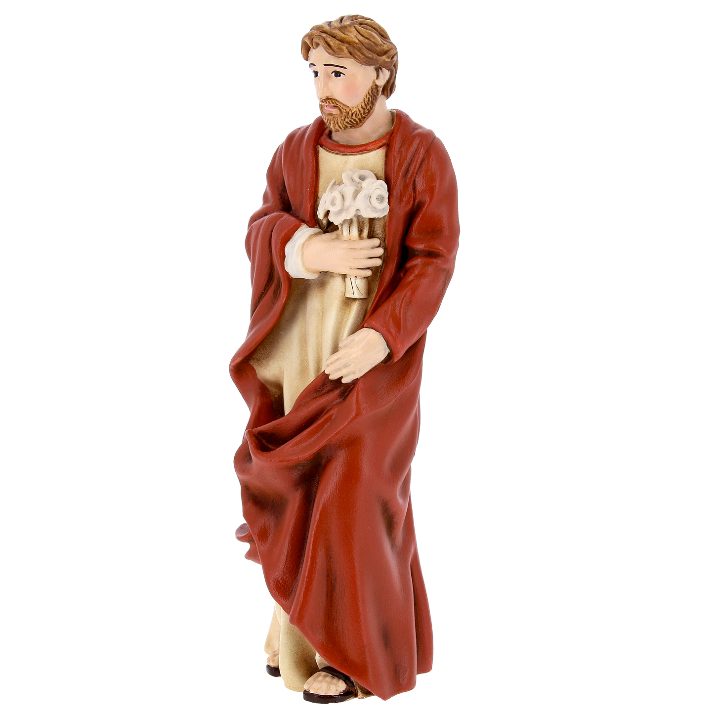Statua San Giuseppe protettore della Famiglia, in polvere di marmo. Altezza 23 cm