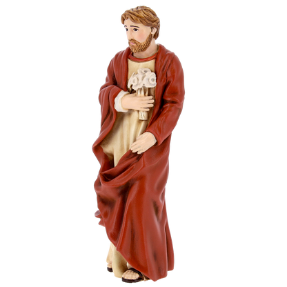 Statua San Giuseppe protettore della Famiglia, in polvere di marmo. Altezza 23 cm