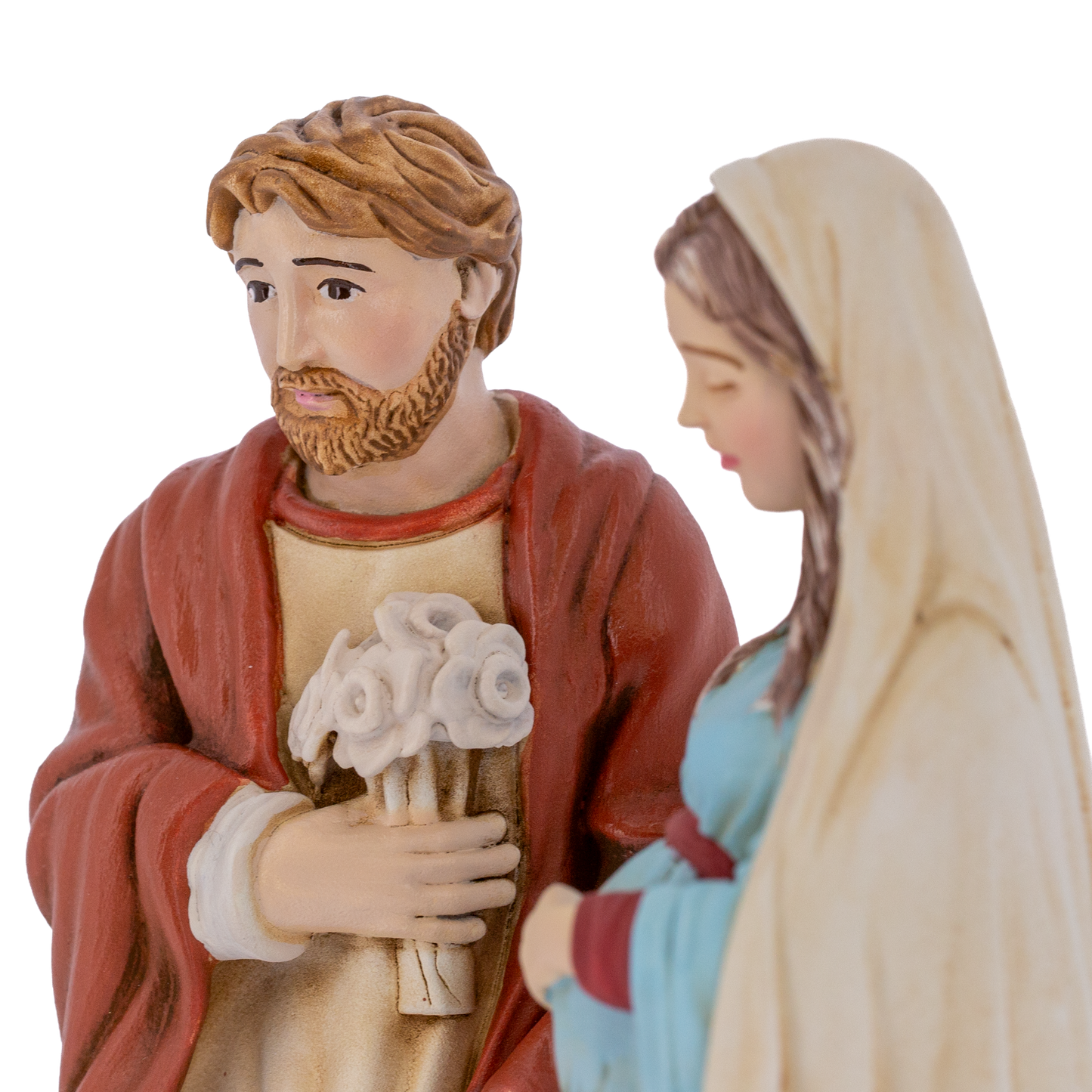 Statua San Giuseppe protettore della Famiglia, in polvere di marmo. Altezza 23 cm