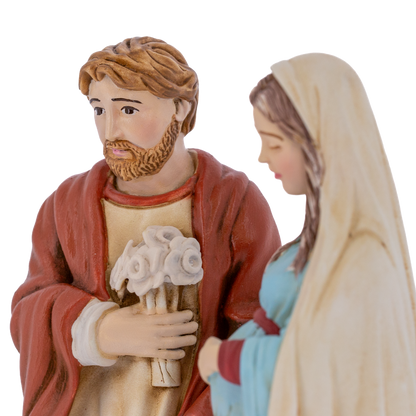 Statua San Giuseppe protettore della Famiglia, in polvere di marmo. Altezza 23 cm