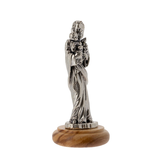 Statua San Giuseppe in metallo argentato e base in legno d'ulivo. Altezza 6,5 cm
