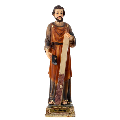 Statua San Giuseppe falegname in resina. Altezza 23,5 cm