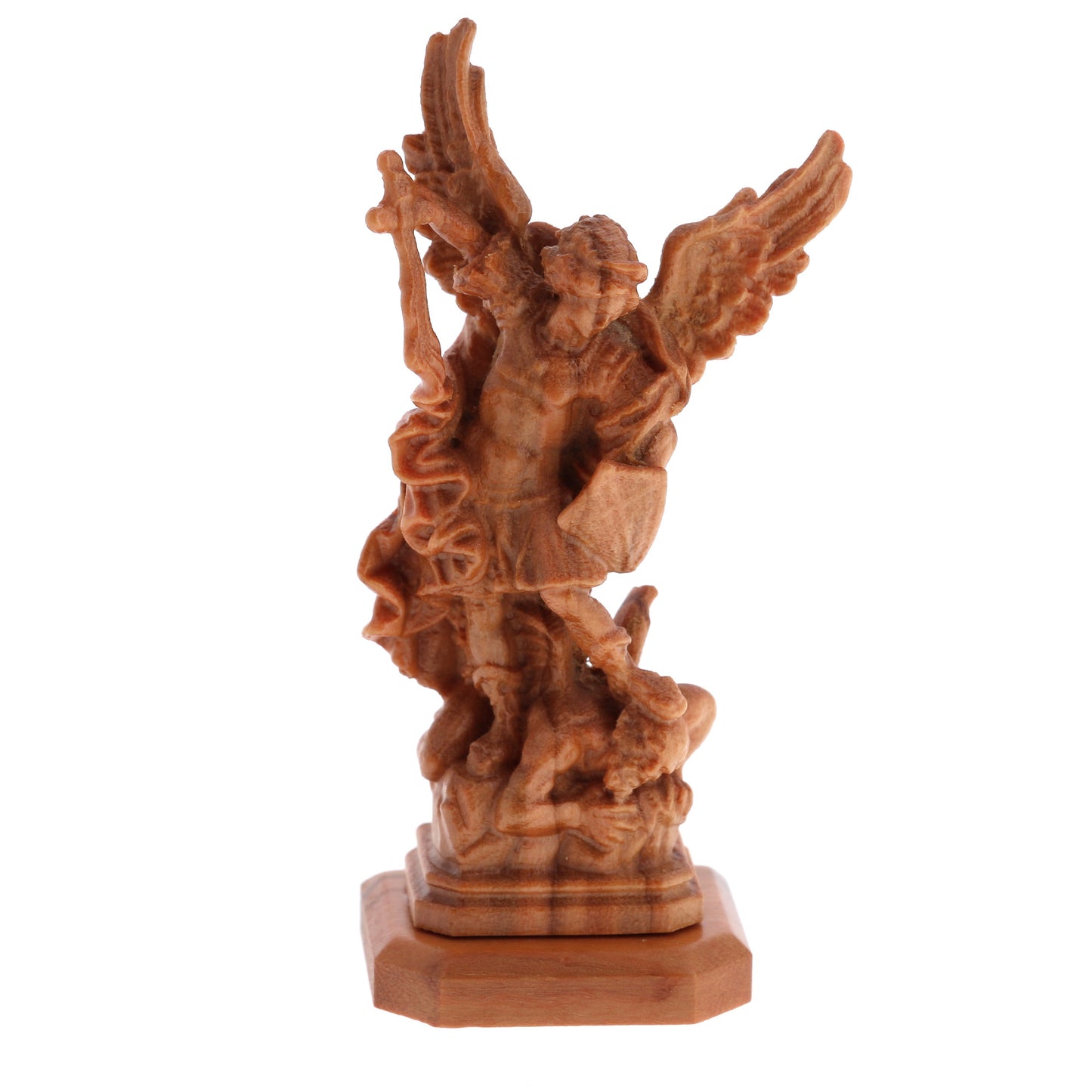 Statua San Michele Arcangelo in legno d'olivo. Altezza 8,5 cm