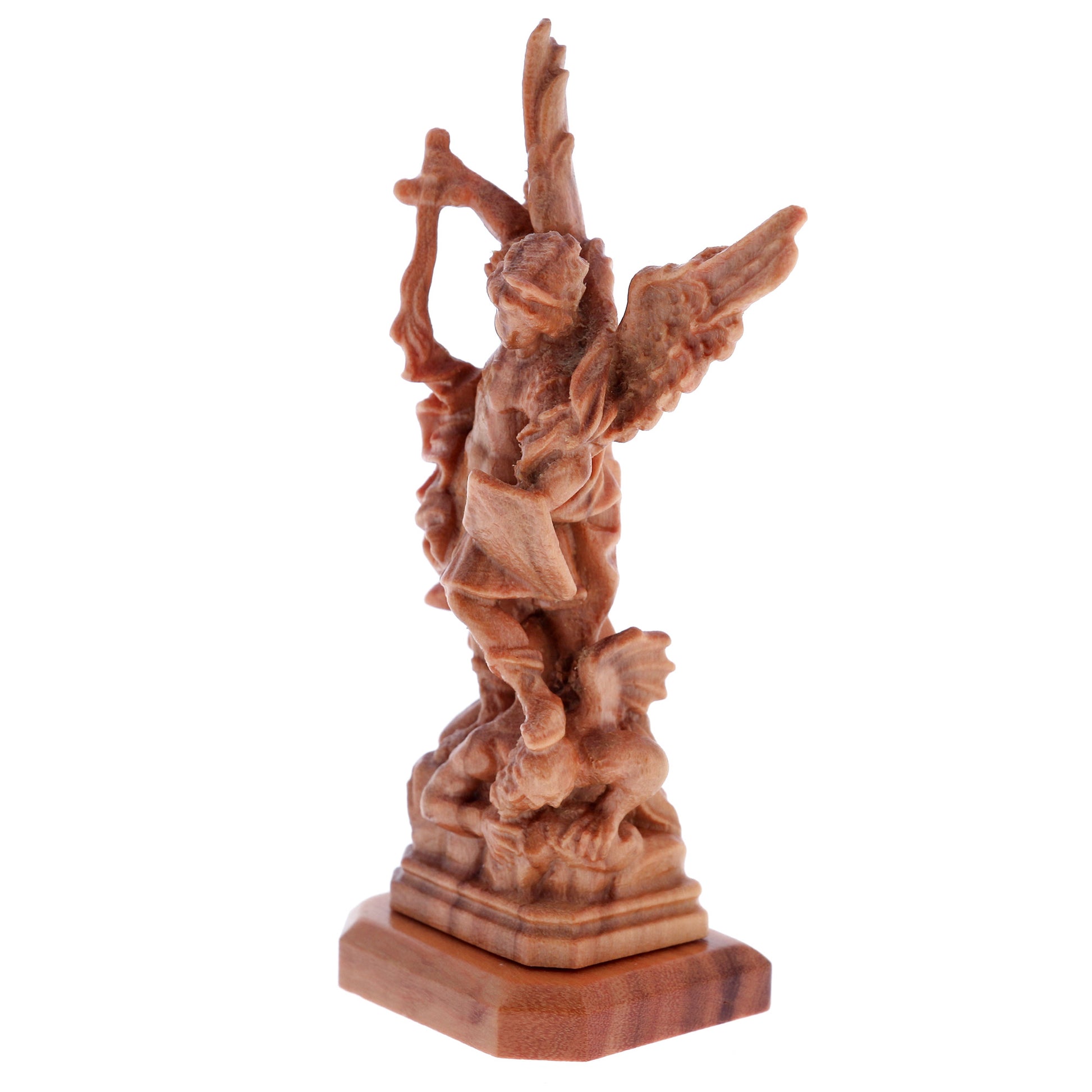 Statua San Michele Arcangelo in legno d'olivo. Altezza 8,5 cm
