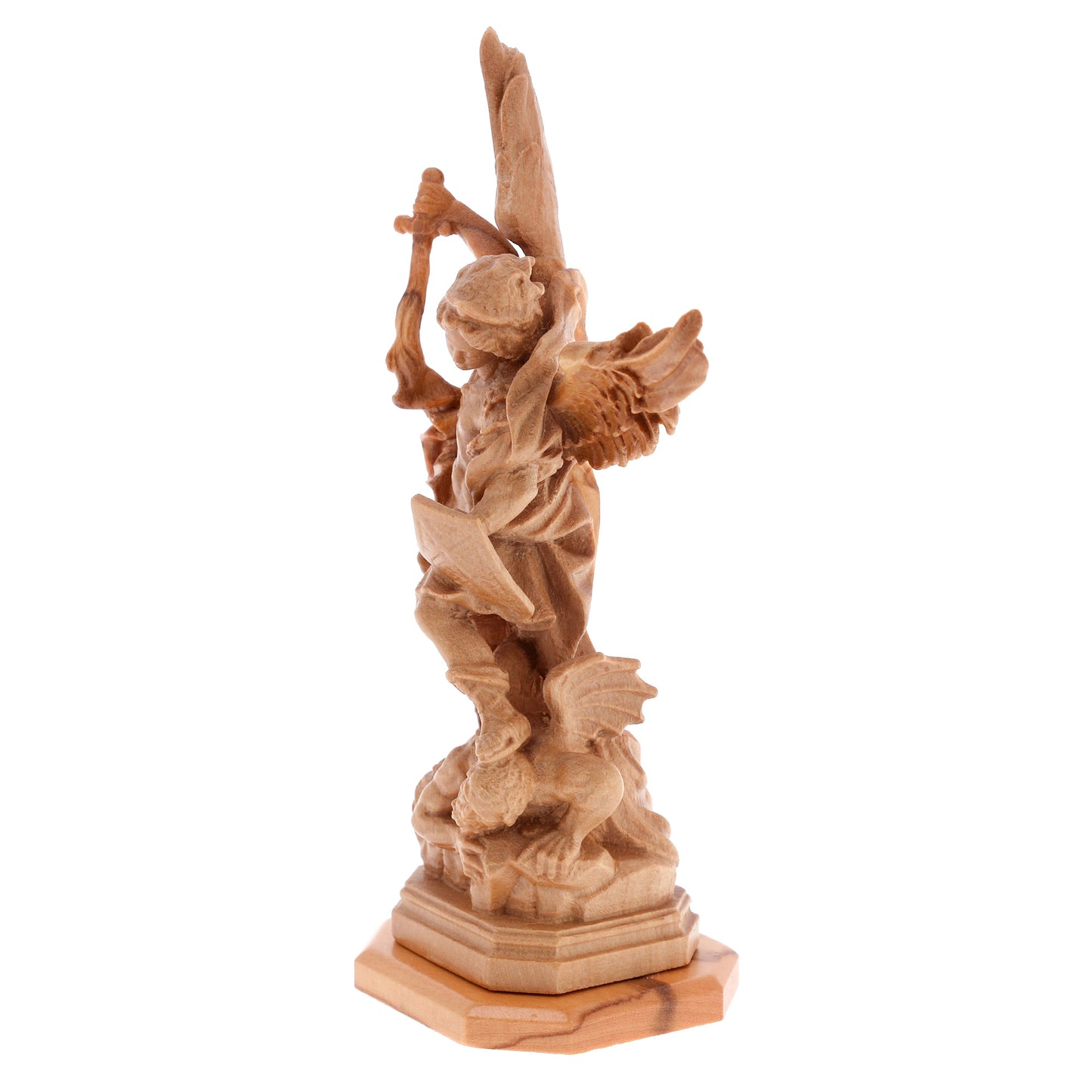 Statua San Michele Arcangelo in legno d'olivo. Altezza 13 cm