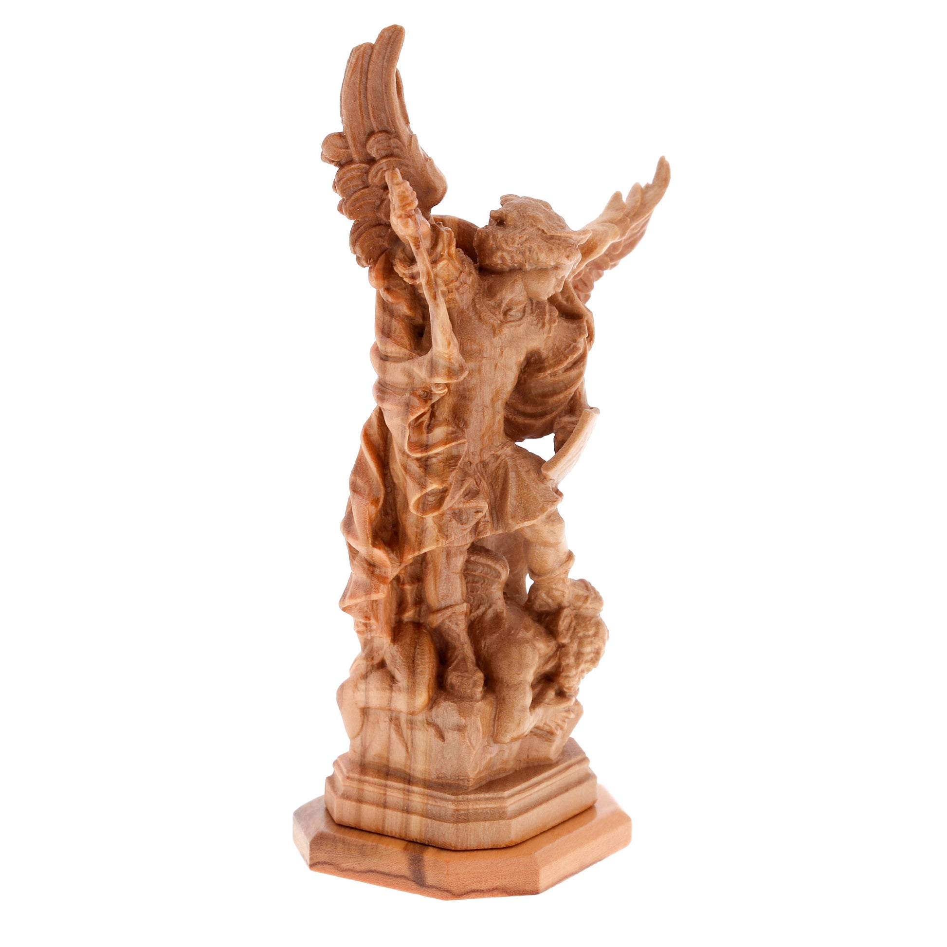 Statua San Michele Arcangelo in legno d'olivo. Altezza 13 cm