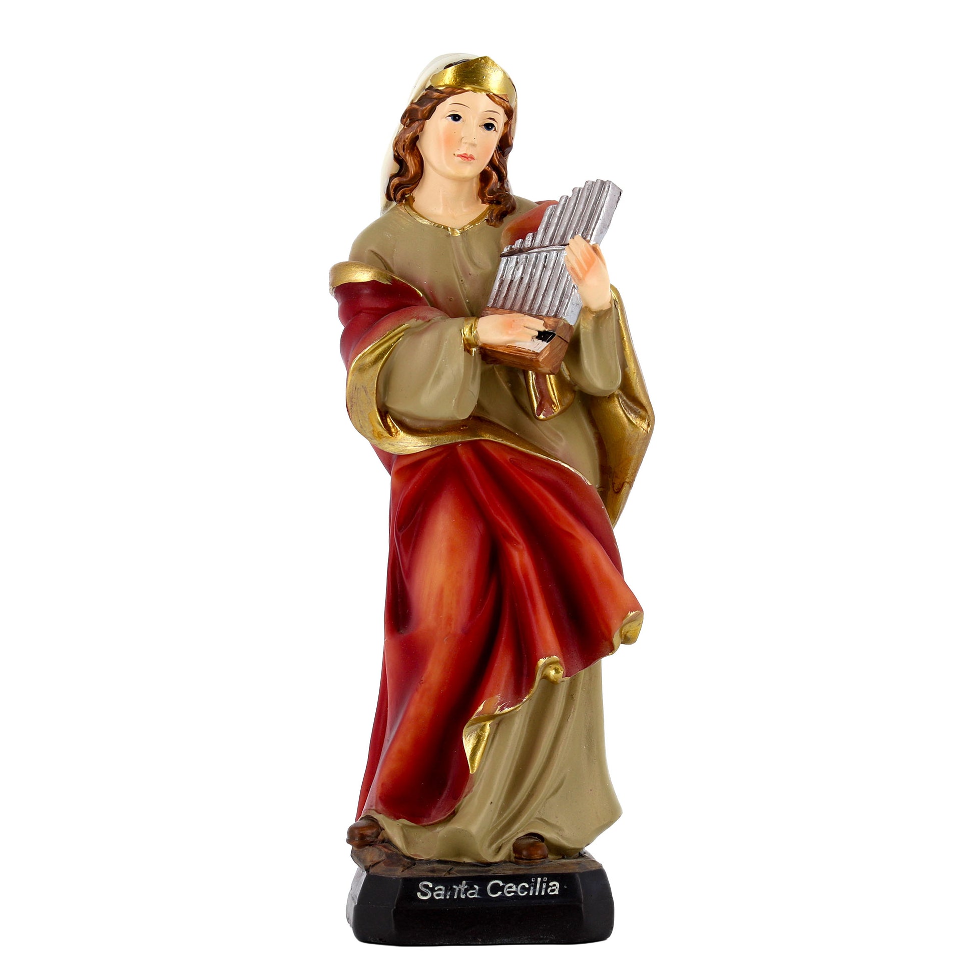 Statua Santa Cecilia in resina. Altezza 20 cm