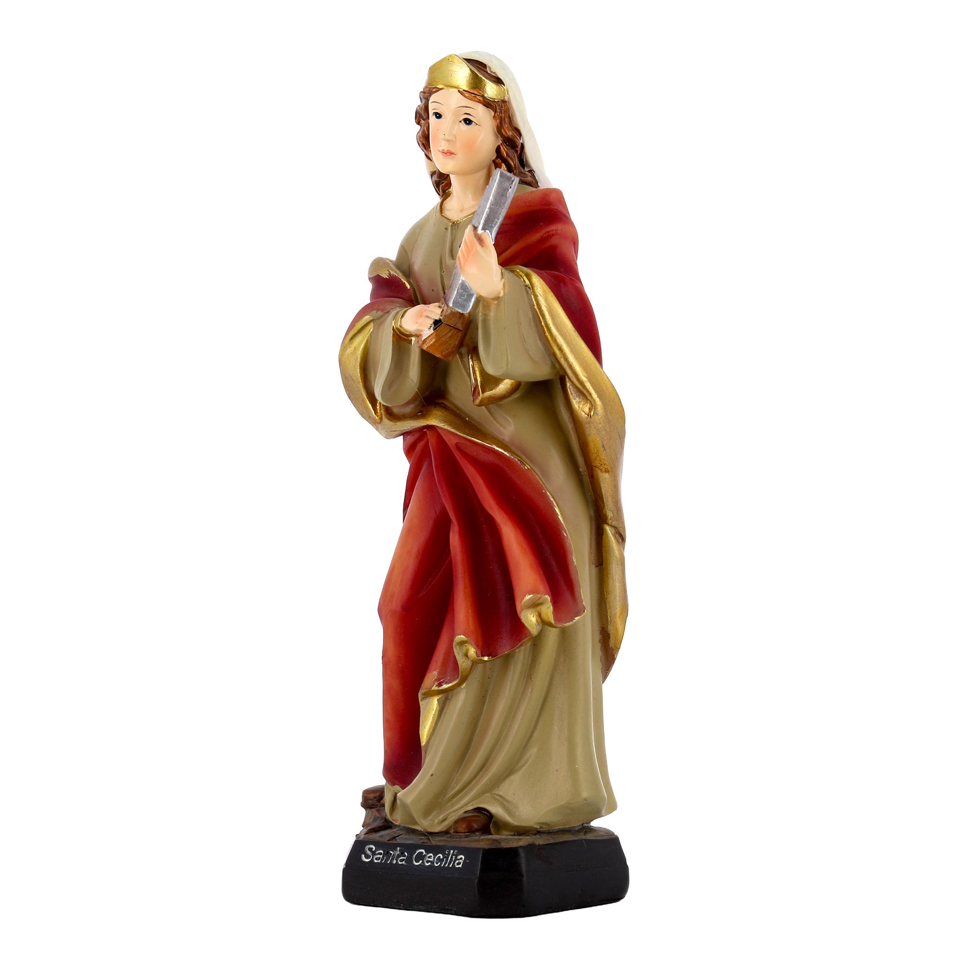 Statua Santa Cecilia in resina. Altezza 20 cm