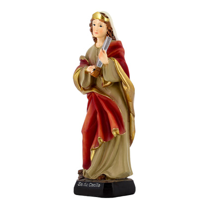 Statua Santa Cecilia in resina. Altezza 20 cm