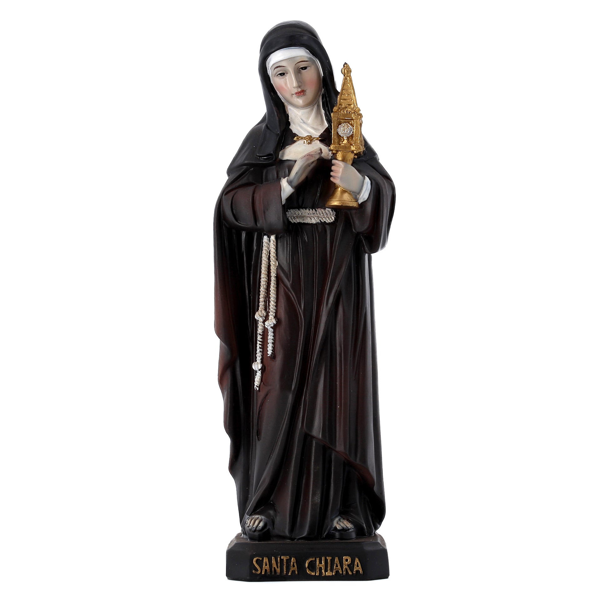 Statua Santa Chiara in resina. Altezza 20,5 cm