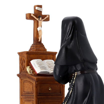Statua Santa Rita inginocchiata in resina. Altezza 17 cm
