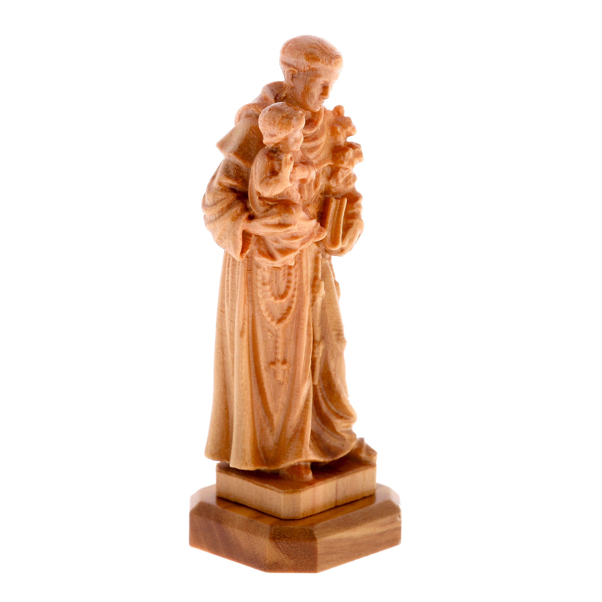 Statua Sant'Antonio, in legno d'olivo. Altezza 6,6 cm