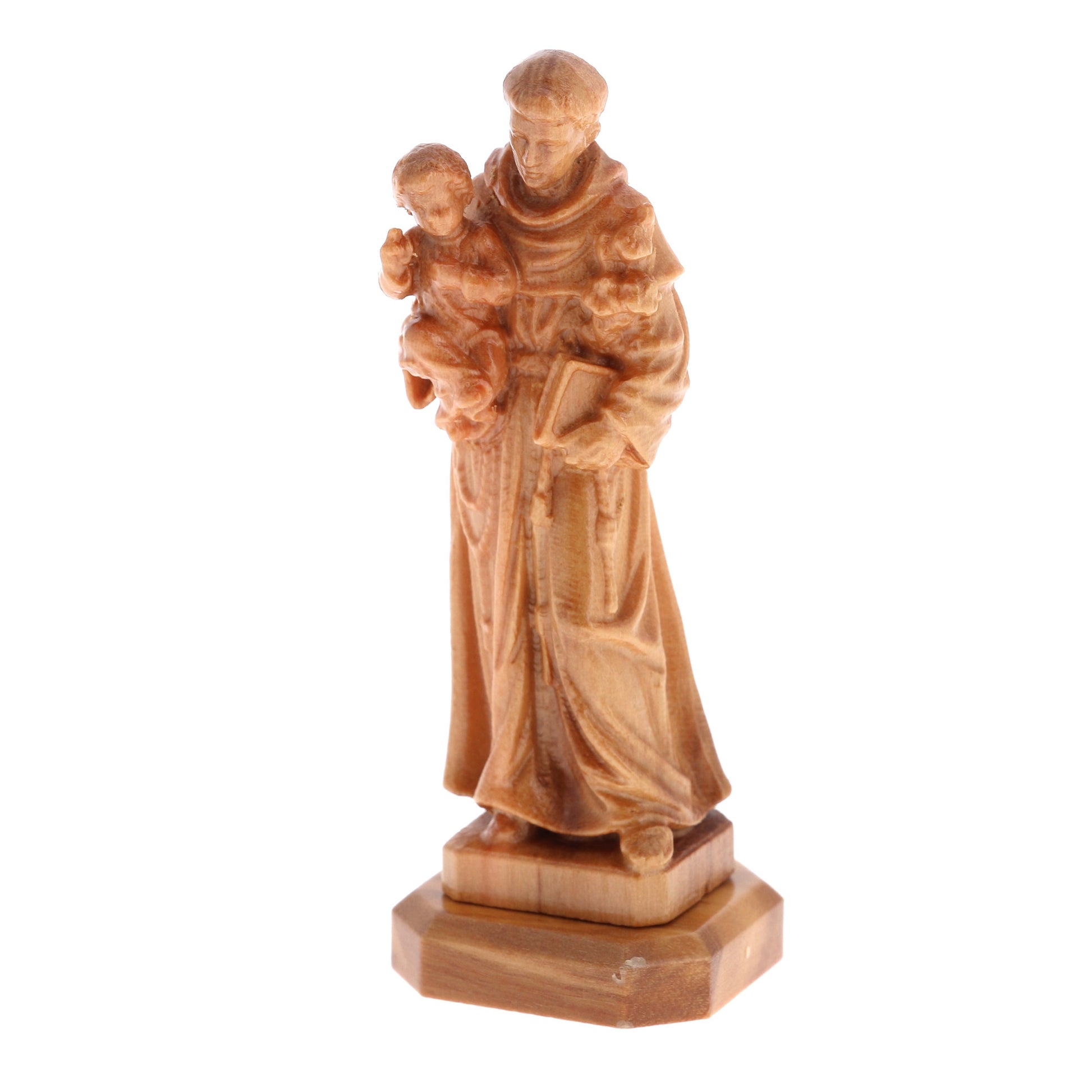 Statua Sant'Antonio, in legno d'olivo. Altezza 6,6 cm
