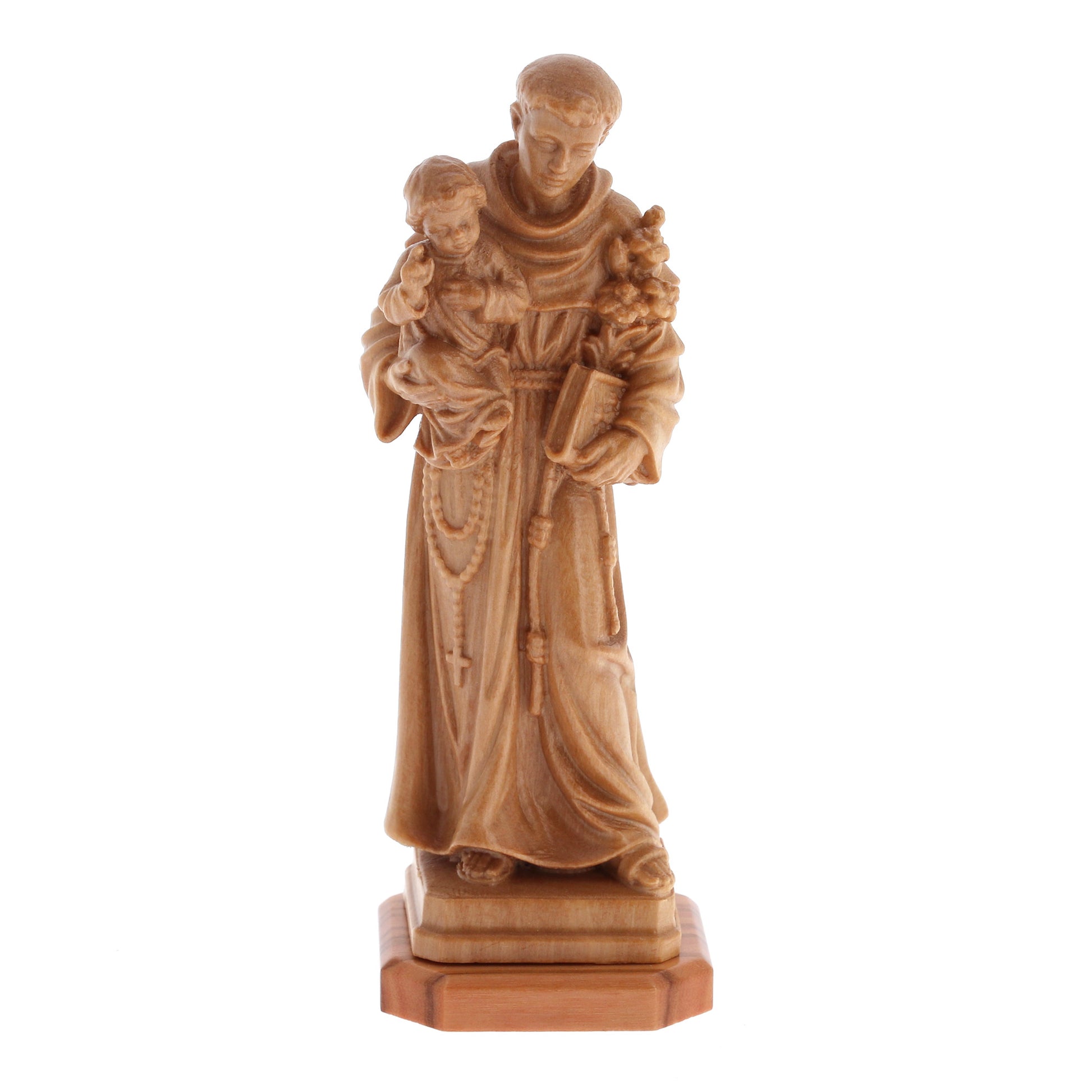 Statua Sant'Antonio, in legno d'olivo. Altezza 10,9 cm