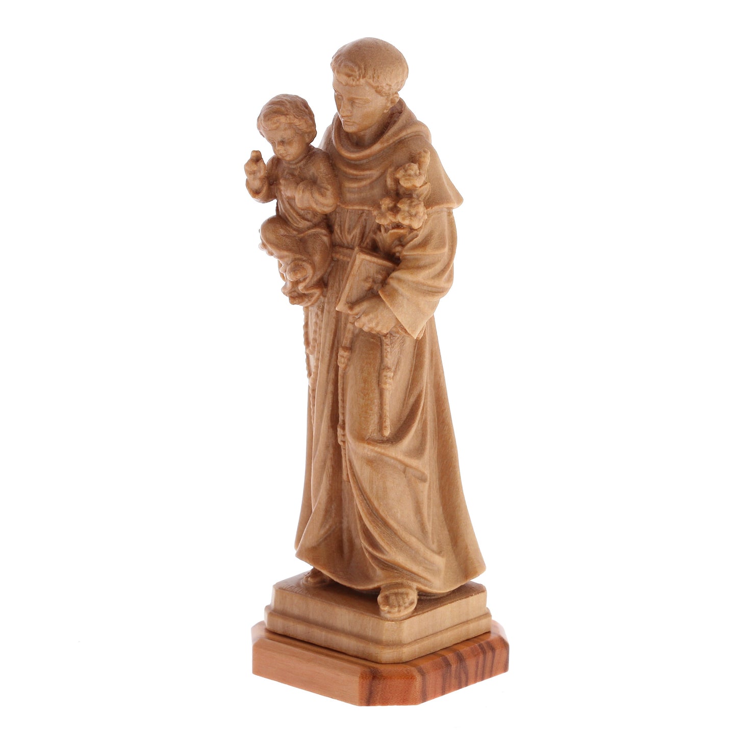 Statua Sant'Antonio, in legno d'olivo. Altezza 10,9 cm