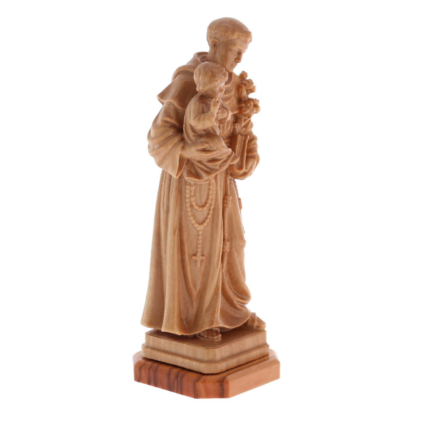 Statua Sant'Antonio, in legno d'olivo. Altezza 10,9 cm
