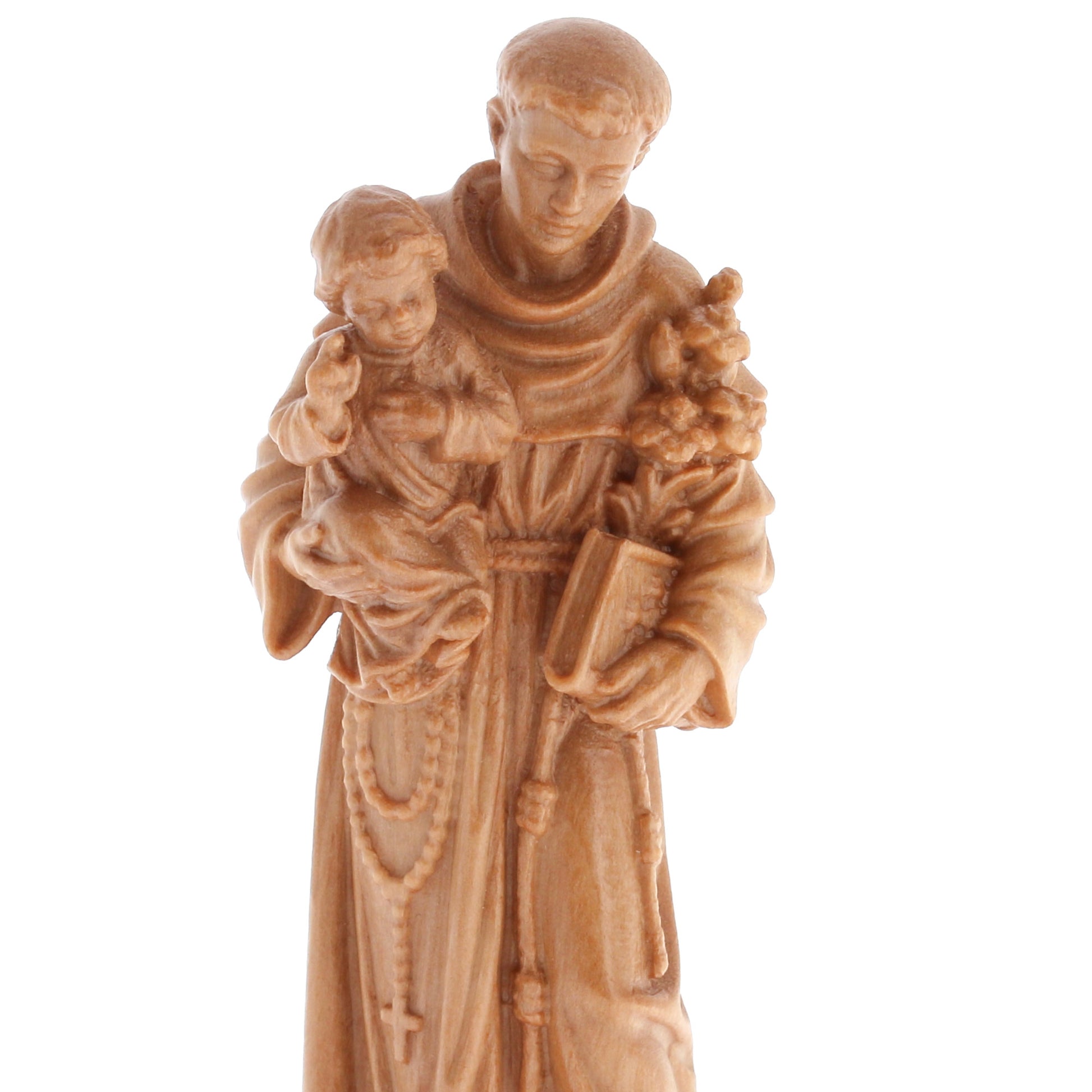 Statua Sant'Antonio, in legno d'olivo. Altezza 10,9 cm