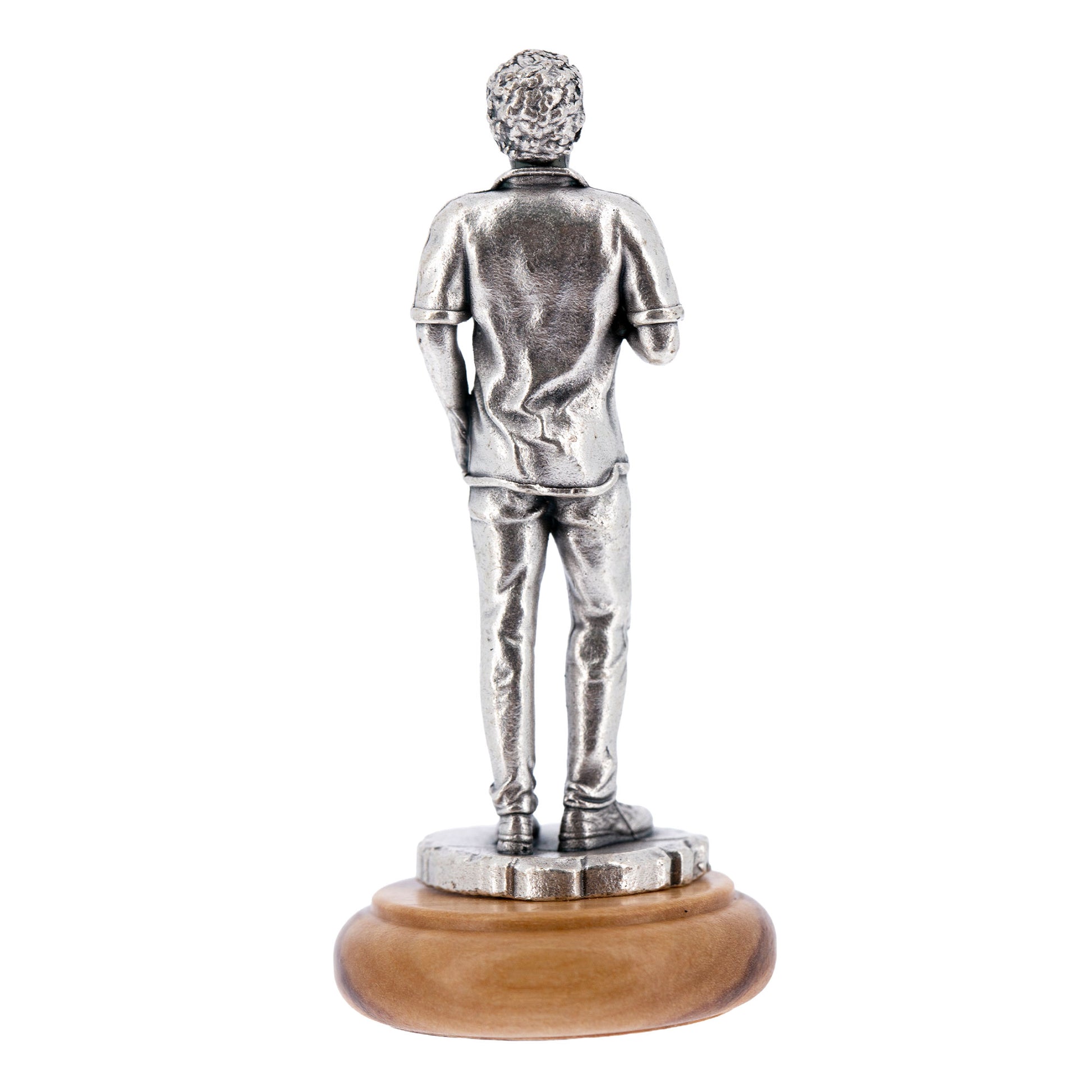 Statua San Carlo Acutis in metallo argentato e base in legno d'ulivo. Altezza 6,5 cm
