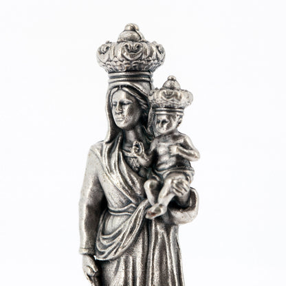 Statua Madonna della Speranza in metallo argentato e base in legno d'ulivo. Altezza 7 cm
