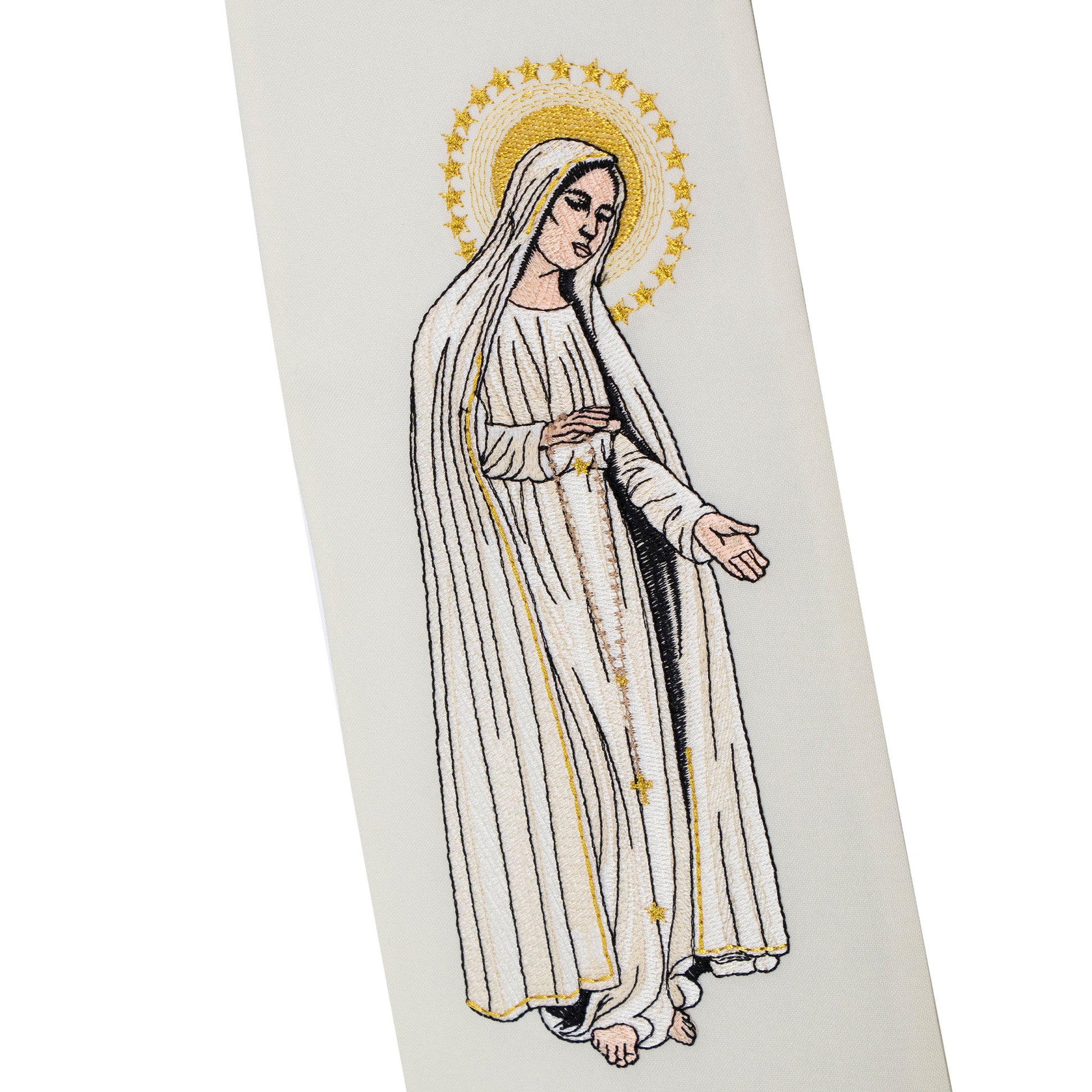 Stola avorio in poliestere con ricamo Madonna di Fatima