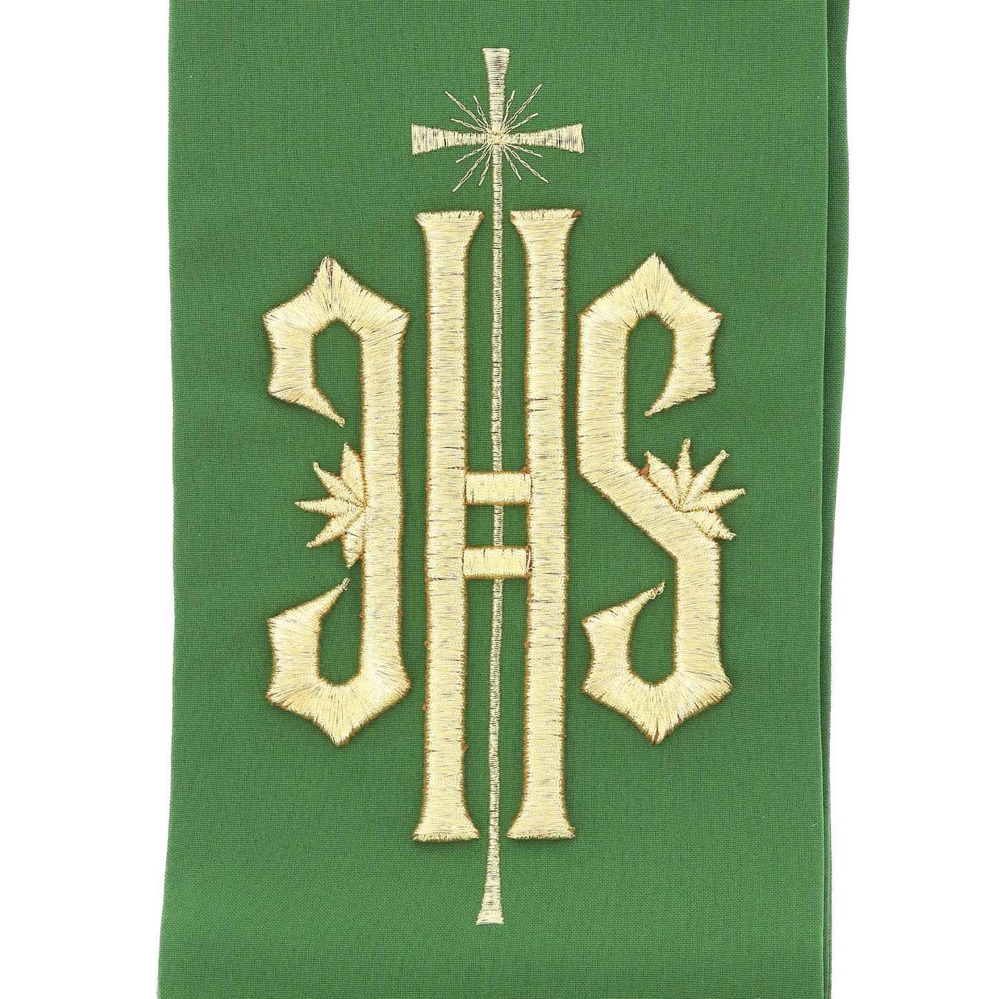Stola sacerdotale con ricamo JHS dorato e motivo floreale