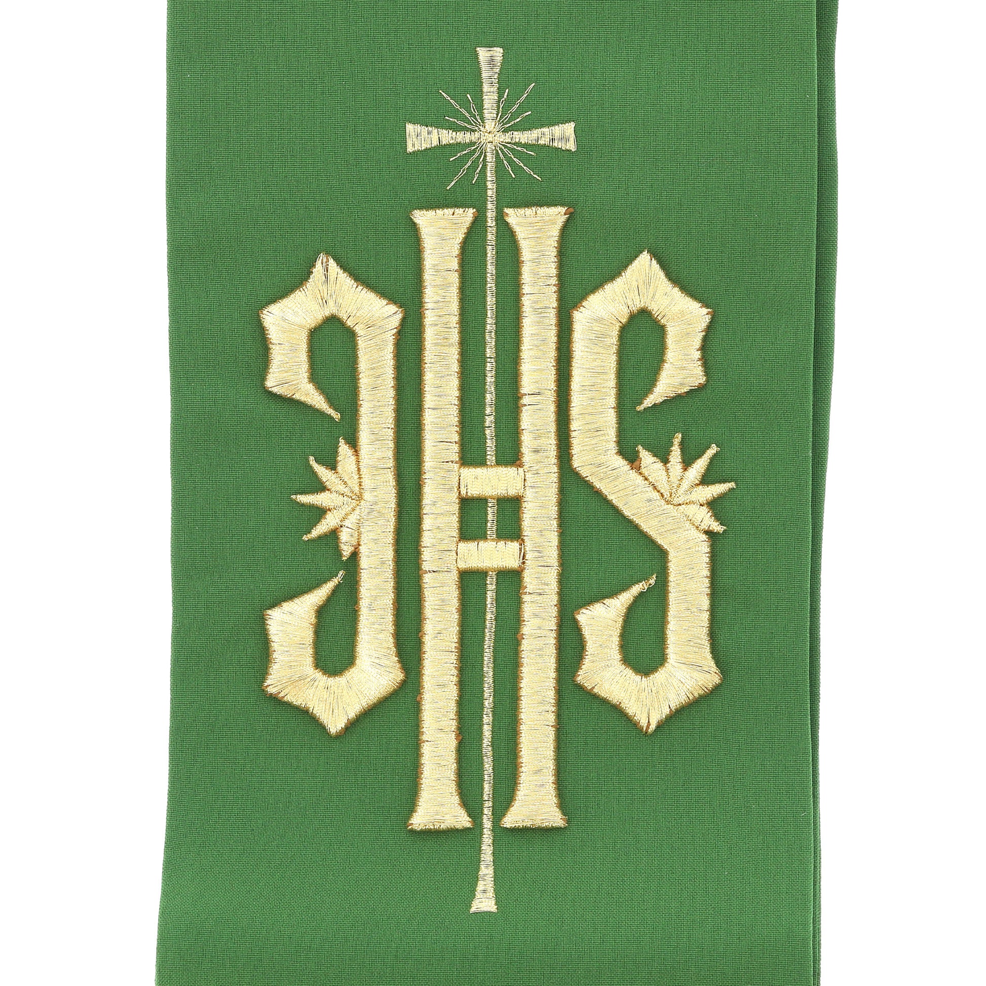 Stola sacerdotale con ricamo JHS dorato e motivo floreale