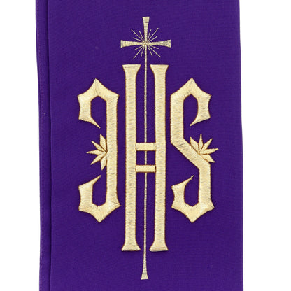 Stola sacerdotale con ricamo JHS dorato e motivo floreale